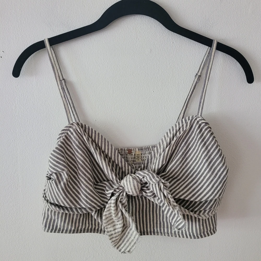 Free People NWT One Railroad Twin‎ Ties Striped Tie Top Cropped Medium